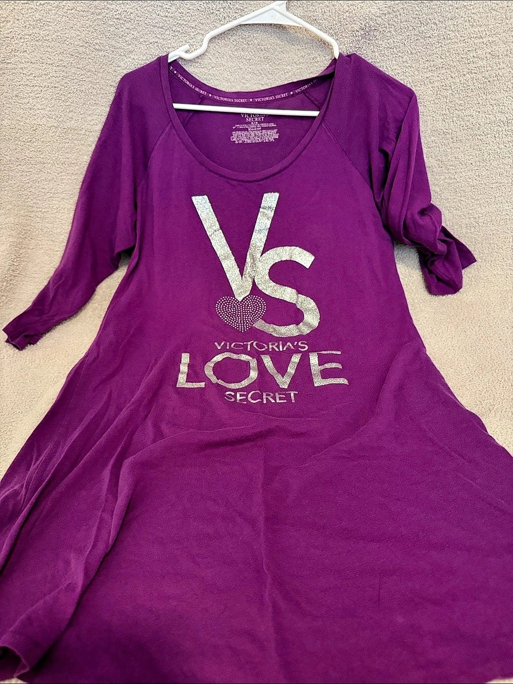 Victoria's Secret Quarter Sleeve  Graphic Tee Nightgown in Purple Size Medium
